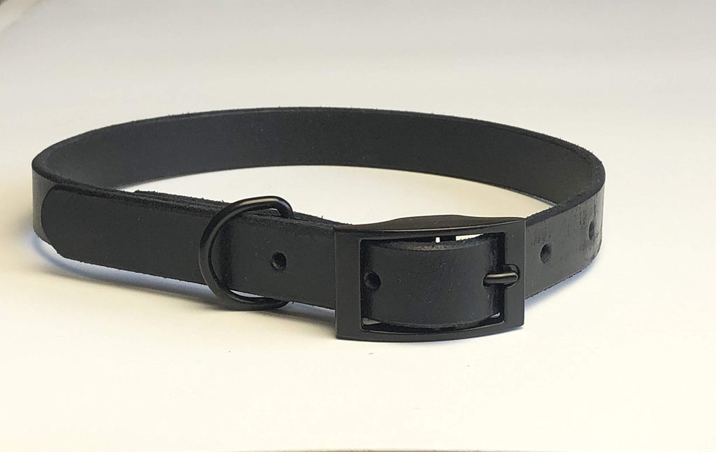 BLACK ITALIAN BRIDLE LEATHER LUXURY HANDMADE DOG COLLAR MEDIUM 16"-20" 40CM-50CM WITH BLACK ACCESSORIES AND RIVETS - PawsPlanet Australia