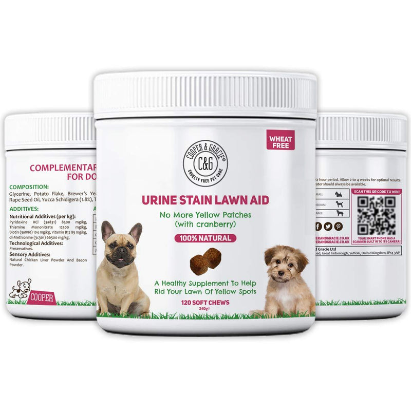 C&G Pets | URINE STAIN LAWN AID FOR PUPPIES 120 SOFT CHEWS | ELIMINATE YELLOW SPOTS AND REDUCE STOOL ODOUR | DECREASE NITROGEN & ALKALINE IN PET WASTE | VETERINARIAN FORMULATED - PawsPlanet Australia