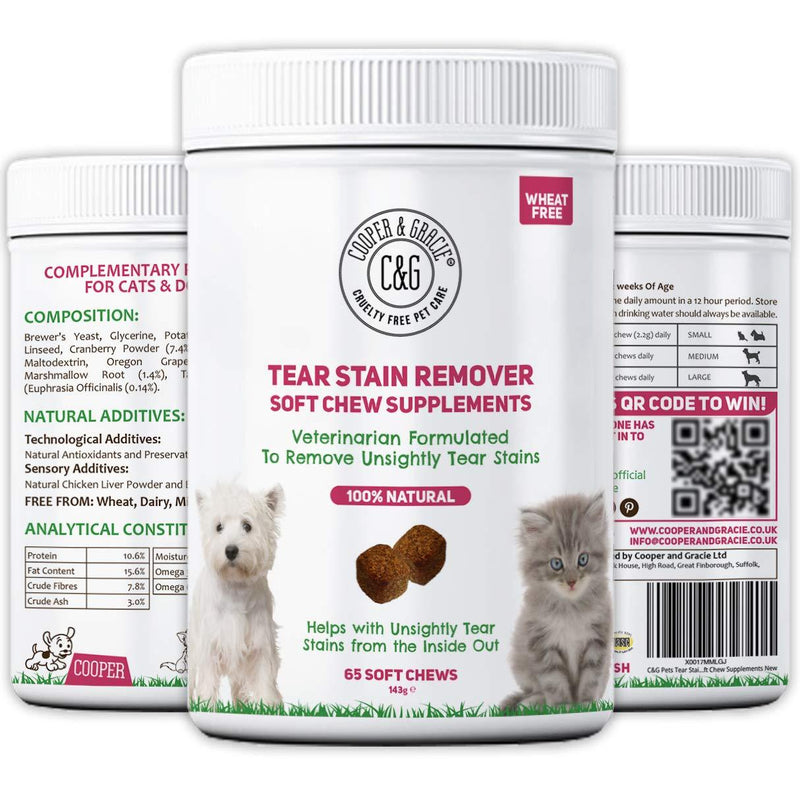 C&G Pets | TEAR STAIN REMOVER SUPPLEMENT 65 SOFT CHEWS | REMOVES TEAR STAINS | STIMULATES IMMUNE SYSTEM | ANTIOXIDANTS | RESIST ALLERGENS | VETERINARIAN FORMULATED - PawsPlanet Australia