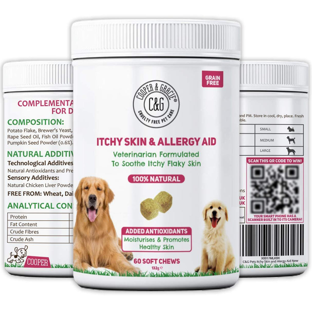 C&G Pets | ANTI-ITCH SUPPLEMENT FOR DOGS 60 SOFT CHEWS | ITCHY SKIN AND SKIN ALLERGIES | MAINTAINS SKIN MOISTURE & MAINTAINS RESPIRATORY HEALTH | SUPPORTS IMMUNE SYSTEM | VETERINARIAN FORMULATED Dog Itchy Skin & Allergy Aid - PawsPlanet Australia