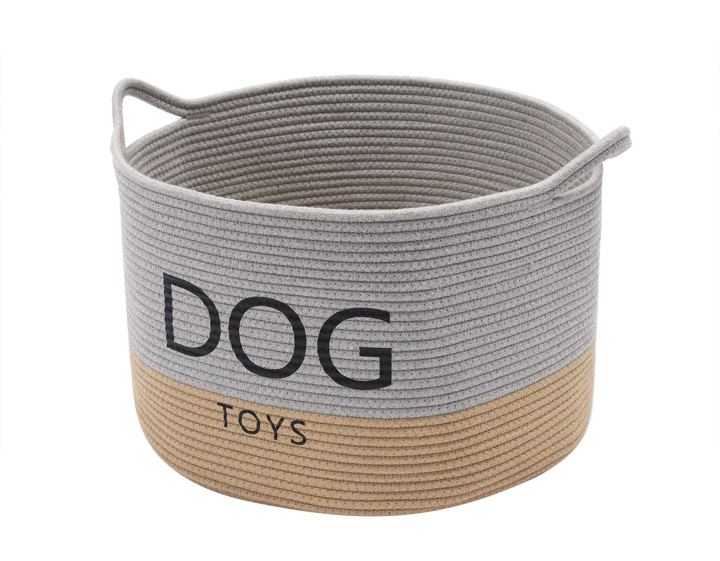 Geyecete Dog Storage Basket Round Cotton Rope Basket Dog Toy Storage Basket - Laundry Basket Storage Bin Pet Toy Storage Boxes Living Room Organizer-Gray/Brown Gray/Brown - PawsPlanet Australia