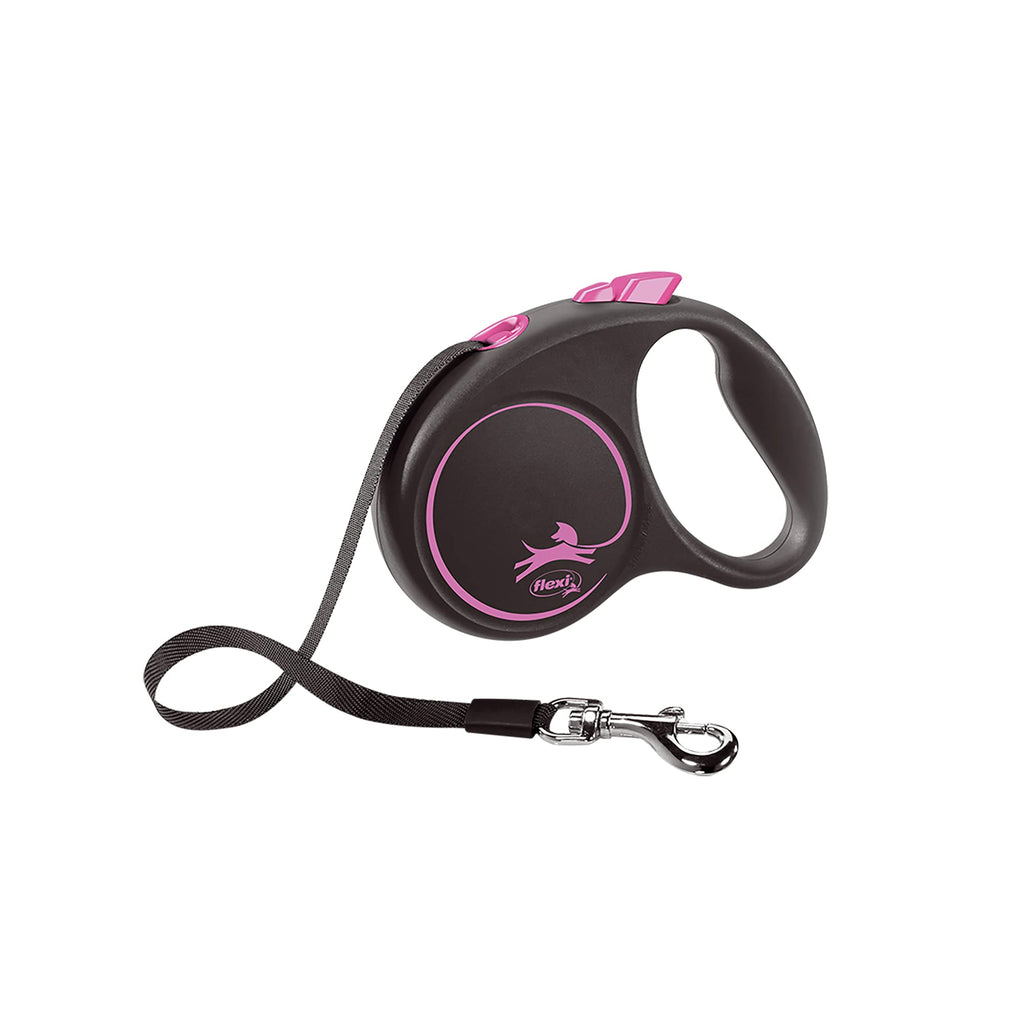 Flexi Black Design Tape Pink Small 5m Retractable Dog Leash/Lead for dogs up to 15kgs/33lbs - PawsPlanet Australia