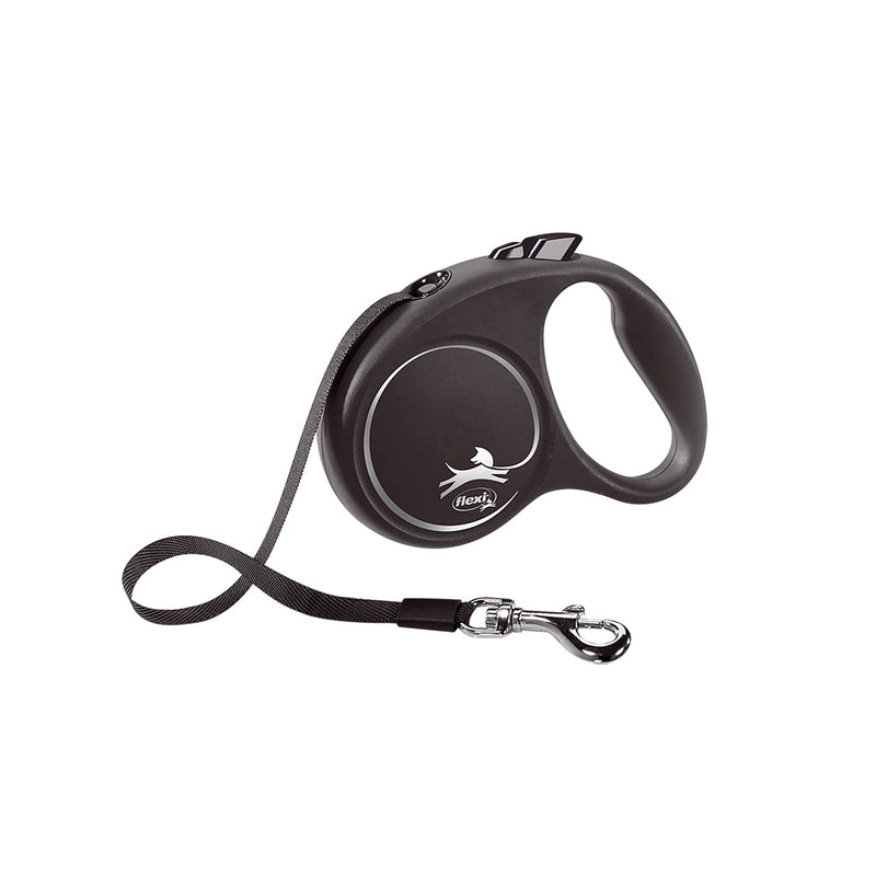 Flexi Black Design Tape Black Small 5m Retractable Dog Leash/Lead for dogs up to 15kgs/33lbs - PawsPlanet Australia