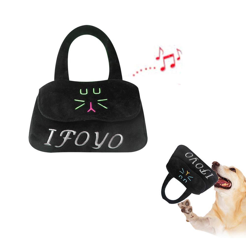 IFOYO Pet Chew Toy, Soft, Comfortable, Durable and Fashionable Unique Squeaky Parody Plush Dog Handbag Toys with a Squeakers for Large, Medium and Small Dogs, Washable (Black) Black - PawsPlanet Australia