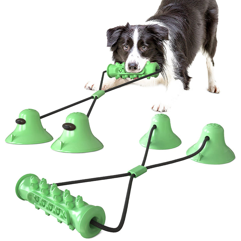 Double Suction Cup Dog Toy, Puppy Chew Toys for Boredom,Self-playing Pet Molar Bite Dog Tug Chewer, Indestructible Teeth Cleaning Pulling Training Tugger, Green Dark Green - PawsPlanet Australia