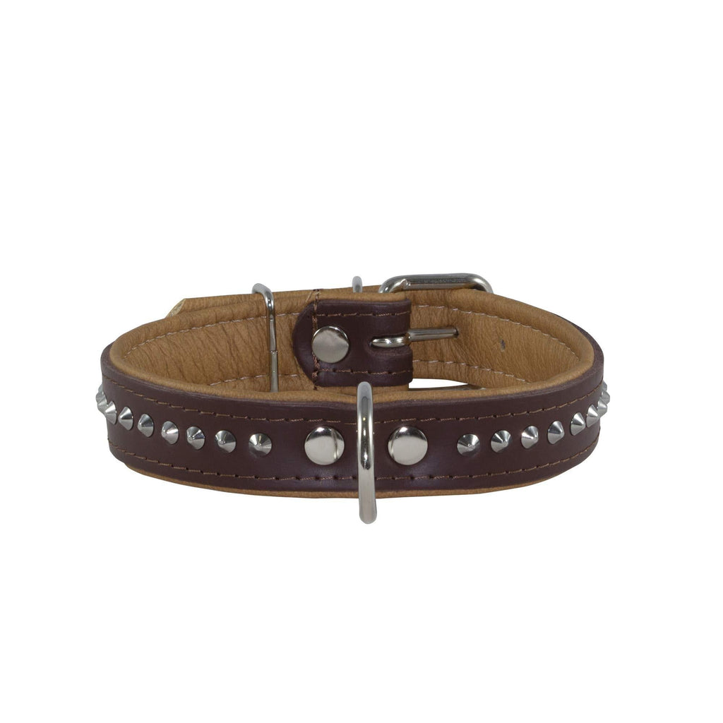 Corspet Full Grain Nappa Leather Dog Collar - Studded Leather Collar with Silver Nickel Plated Hardware | Super Soft Padded Double Sided | Extra Durable for Medium to X Large Dogs | Handmade in the EU Brown - PawsPlanet Australia