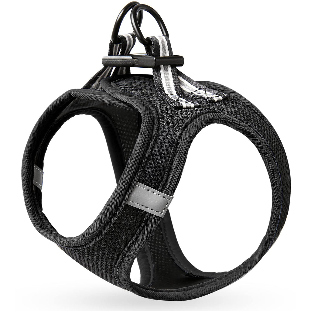 HEELE Dog Harness for Puppy Small Dog Soft Mesh Dog Harness Lightweight Reflective, Black, 2XS 2XS Chest: 28-32cm (Pack of 1) - PawsPlanet Australia
