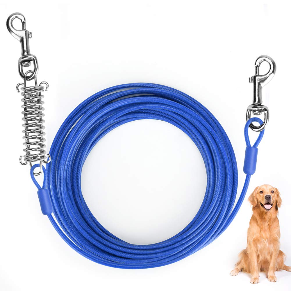 LINGSFIRE Dog Tie Out Cable 10m/33ft, Tie Out Cable for Dogs Stainless Steel Wire Rope with Shock Absorbing Spring & Metal Swivel Hooks, Pet Tie Out Cable for Large Dogs Up to 110 lbs - PawsPlanet Australia