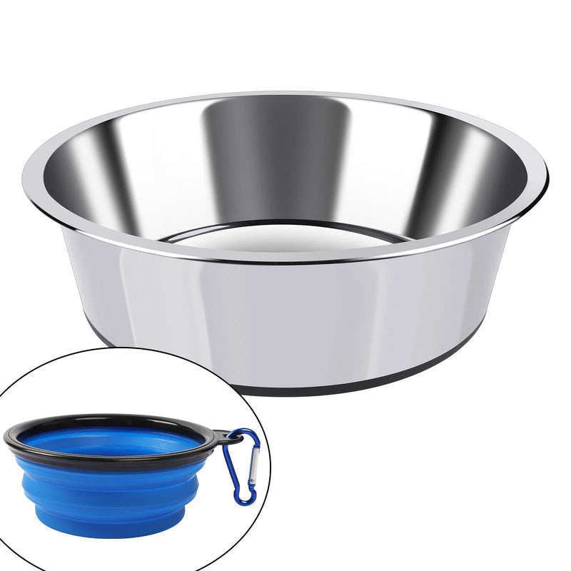 MyfatBOSS Dog Bowls Set, Stainless Steel Dog Bowl and Foldable Silicone Pet Bowl for Dogs Cats Puppy Kitten Raised - PawsPlanet Australia