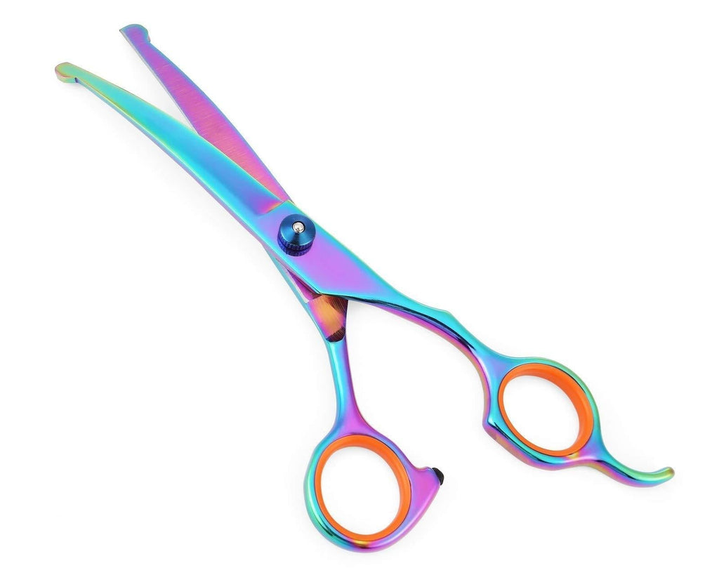 Filhome Dog Grooming Scissors with Round Tip, Stainless Steel Pet Cat Shears Cutting Trimming Scissors Curved for Grooming Dogs Cats Colorful - PawsPlanet Australia