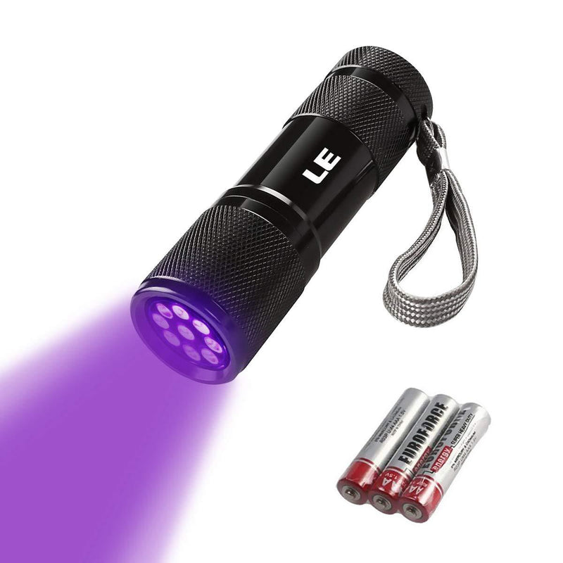 Lepro LE UV Torch, 9 LED 395nm Ultraviolet Flashlight, Blacklight Detector for Pet Urine, Stain, Bed Bugs and More, 3 AAA Batteries Included - PawsPlanet Australia