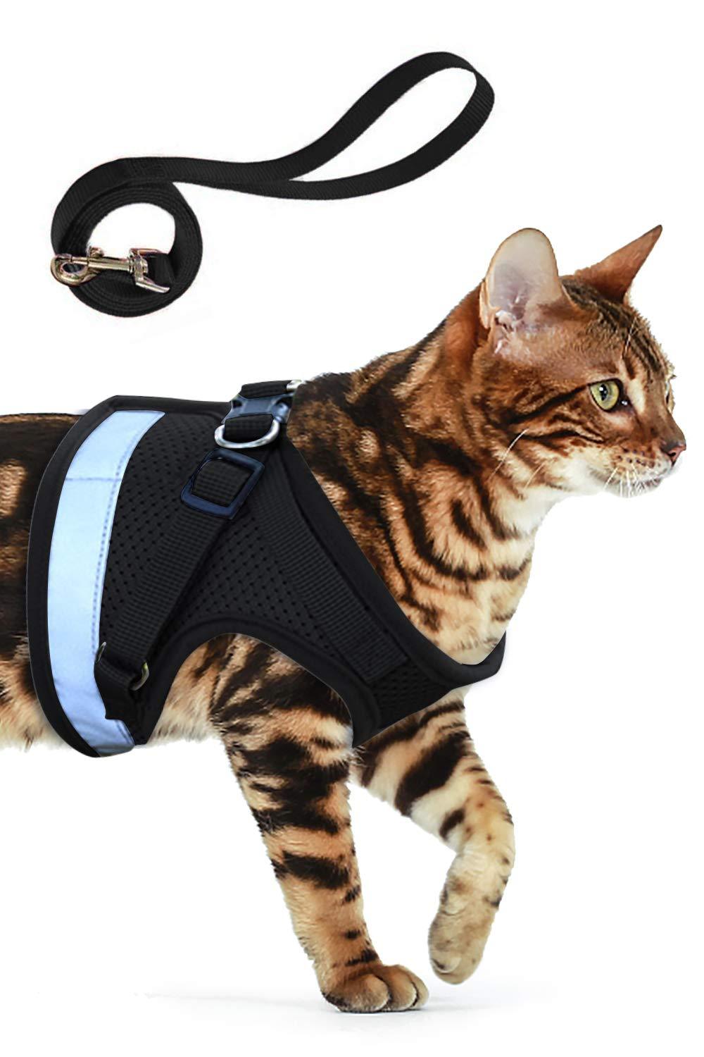 AEITPET Cat Harness, kitten Cat Harness and Lead Set for Walking, Small Cat and Puppy Dog Harness Small Dog Soft Mesh Vest Harness Adjustable Comfort Fit for Pet Kitten (S, black) S - PawsPlanet Australia