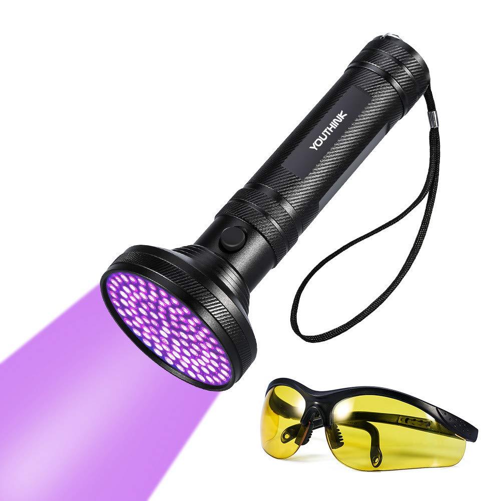 Raguso UV Flashlight Pet Stain Urine Detector Bright 100 LEDs Blacklight Torch with UV Sunglasses Handheld Detection for Home Hotel Bed Floor Carpet Inspection - PawsPlanet Australia