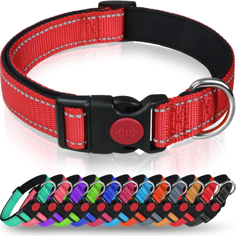 Taglory Reflective Nylon Dog Collar with Safety Buckle, Adjustable Pet Collars with Soft Neoprene Padding for Small Dogs, Red Small(30-40cm) - PawsPlanet Australia