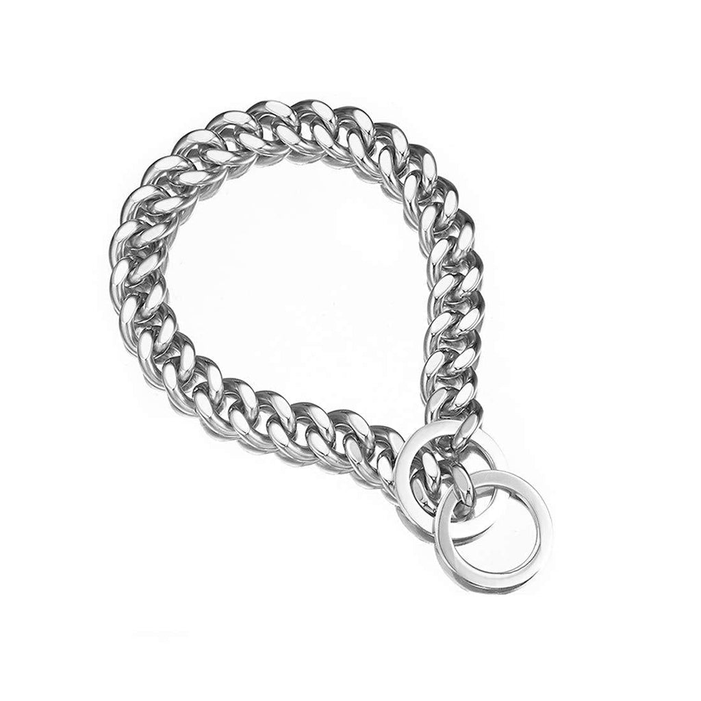 HXNINE Pet Dog Cuban Chain Neck Link Stainless Steel Collar Necklace Choker for Bulldog Rottweiler Silver Dog Necklace 19mm Width, 18 inch Length 18" (Dog Neck Fits 14"-16") - PawsPlanet Australia