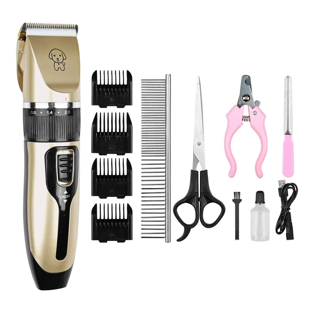 Podazz Electric Dog Grooming Kit Pet Clippers for Small Medium Large Breeds Pet Shaver Low Noise Dog Hair Trimmer Kit Rechargeable Cordless Dog Grooming Clippers Electric Pet Clippers Gold - PawsPlanet Australia