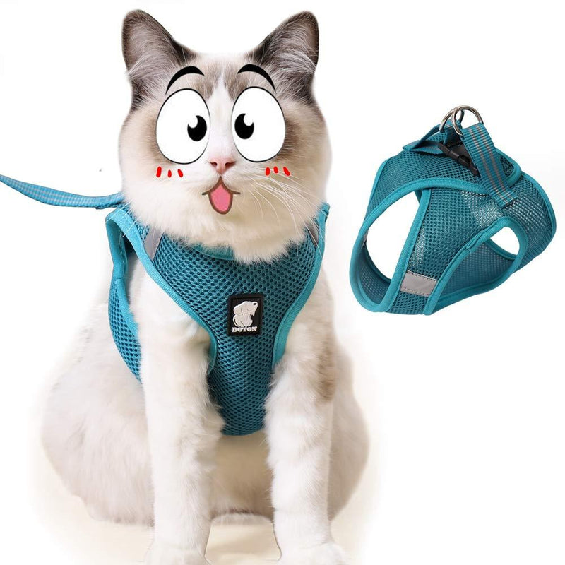 Diizeco Cat Harness and Leash Set for Walking Escape Proof Soft Mesh Cat Vest Harness with Reflective Strap Ultra Light Adjustable Kitten Collar Comfort Fit for Small Medium Large Cats M Turquoise - PawsPlanet Australia