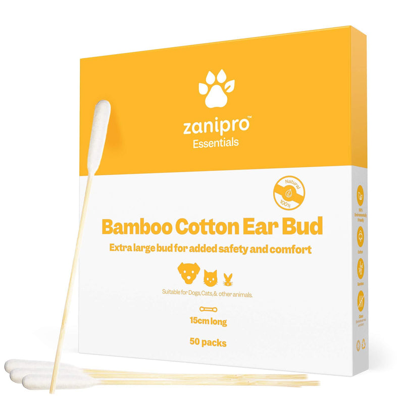 Zanipro 50 Pack Large Bamboo Cotton Buds For Dogs and Cats Ear Cleaner - Grooming Essentials for Large & Medium Size Pets - 100% Natural Eco Friendly - Safer Than Standard Buds - PawsPlanet Australia