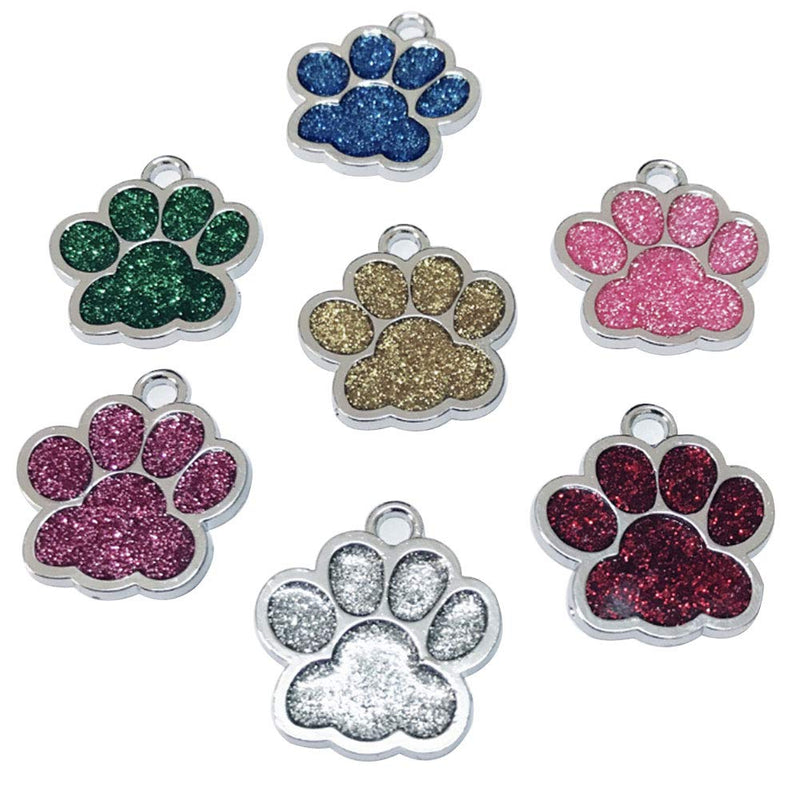 7 Pieces Personalised Engraved Id Pet Tags Glitter Paw Design Quality 27mm Dog Tags (Purple, Green, Gold, Silver, Blue, Pink, Red) - PawsPlanet Australia
