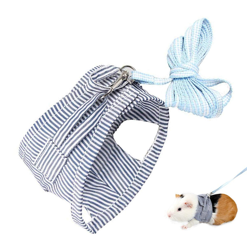 Yissone Blue Stripe Hamster Harness Vest, Small Animal Walking Lead Rope Carrier with Adjustable Leash for Puppy Squirrel Rabbit Chinchilla Outdoor Blue M - PawsPlanet Australia