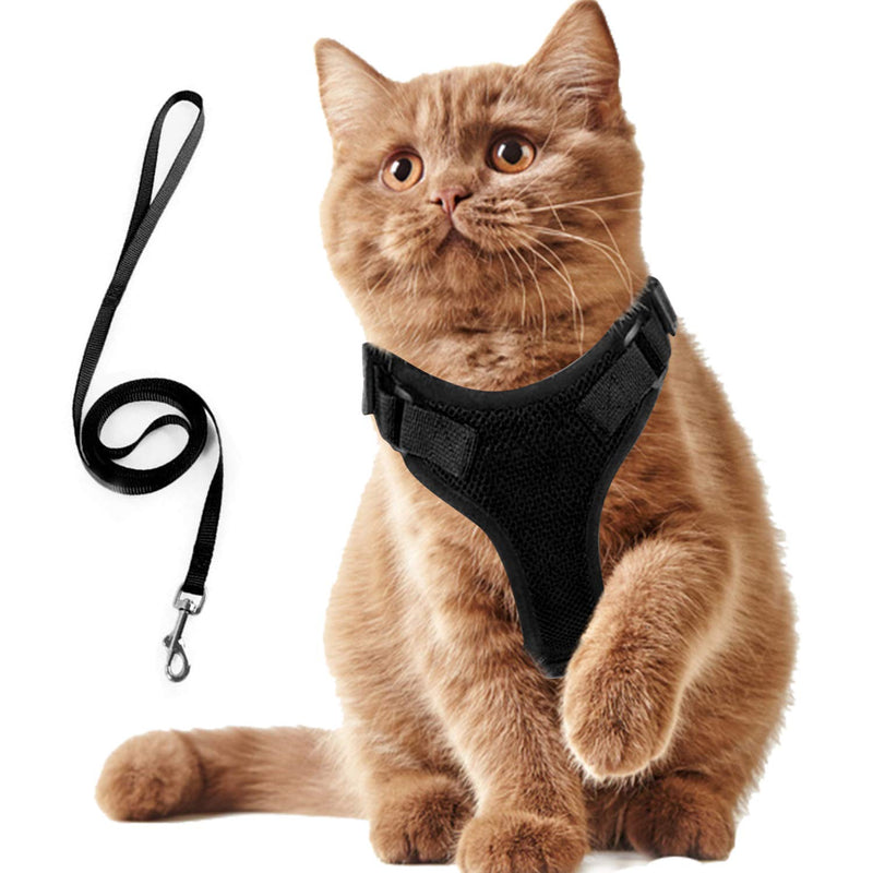 AEITPET Cat Harness, kitten Cat Harness and Lead Set for Walking, Small Cat and Puppy Dog Harness Small Dog Soft Mesh Vest Harness Adjustable Comfort Fit for Pet Kitten Puppy (S, BLACK) S - PawsPlanet Australia