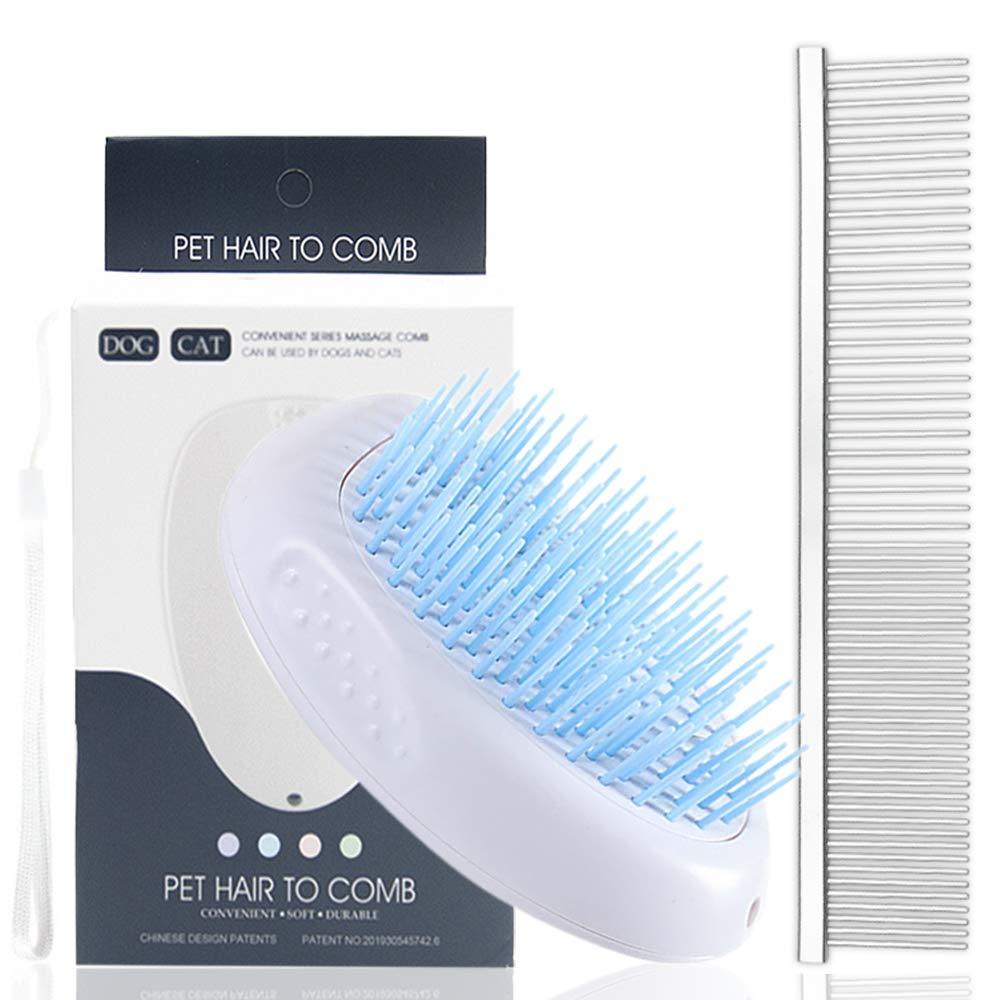 JEZOMONY Dog Brush and Cat Brush, Pet Self Cleaning Slicker Brush & Stainless Steel Pet Comb, for Long and Short Haired Dog, Cat and Other Pets (2 Pack) - PawsPlanet Australia