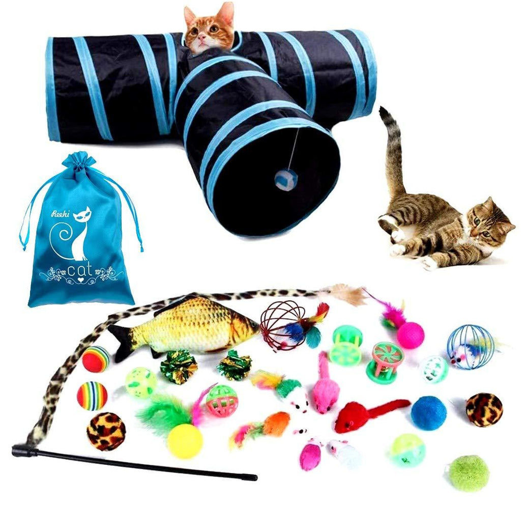 Reehi 27Pcs Christmas Cat Toys Kitten Toys Assorted with Cat Tunnel for Indoor Cats, Cat Interactive Toy for Kitty and Cats - PawsPlanet Australia