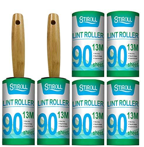 STIROLL Lint Rollers for Pet Hair, Extra Sticky Value Pack with 2 High Class Bamboo Handle Rollers and 6 Refills (90 Sheets per Refill, Total 540 Sheets) - PawsPlanet Australia