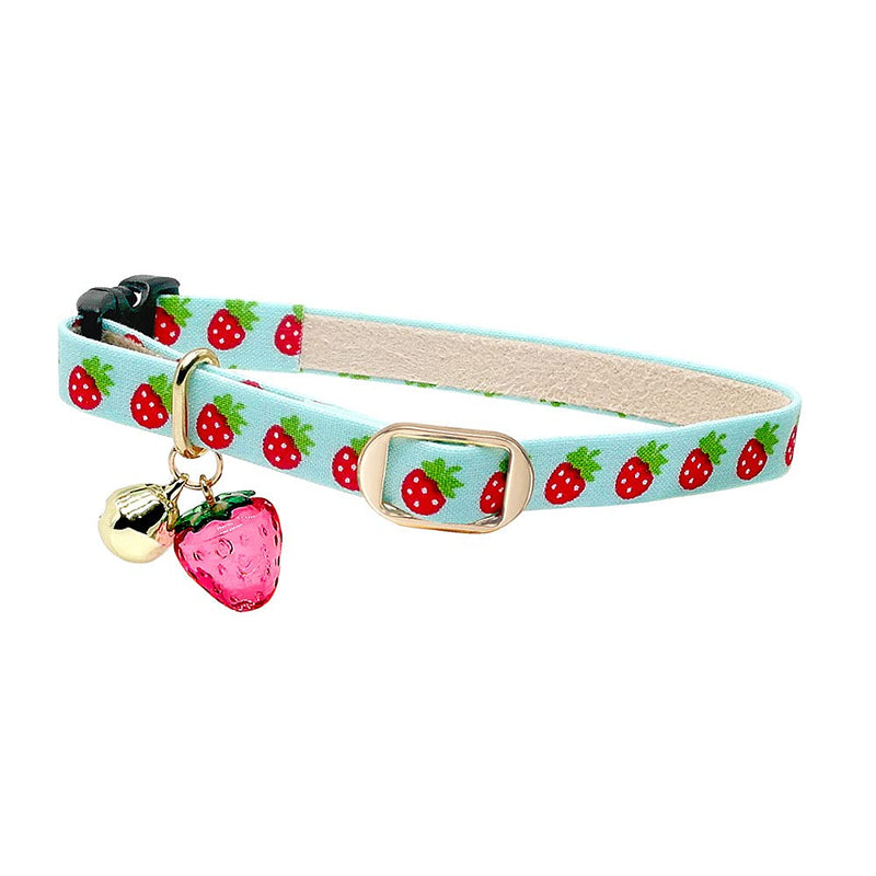 PetSoKoo Cat Collar With Bell and Strawberry Charm.100% Cotton Fabric.Safety Breakaway Buckle.Durable & Light Weight. Medium (8-12 inch,20-31cm) Sky Blue - PawsPlanet Australia