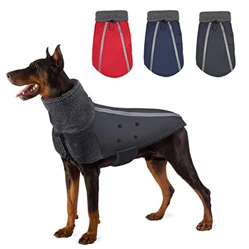 Nasjac Winter Dog Coat, Warm Polar Fleece Lining Doggie Outdoor Jacket with Turtleneck Scarf Reflective Stripe Adjustable Waterproof Windproof Puppy Vest Soft Pet Outfits for Dogs M Grey - PawsPlanet Australia