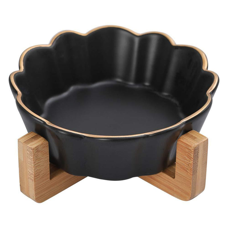 HCHLQLZ Ceramic Cat Dog Bowl Dish with Wood Stand No Spill Pet Food Water Feeder Cats Small Dogs Black - PawsPlanet Australia