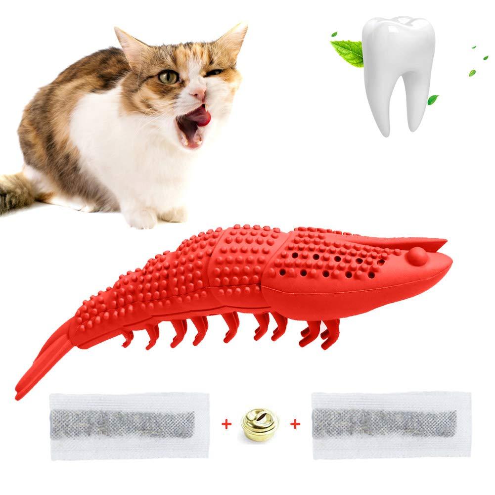 Silicone Fish Toys, Cat Toothbrush Fish, Cat Toothbrush Fish Chew Toys, Cat Chew Toys with Catnip, Silicone Fish Toys Pet Molar Stick, Interactive Chew Toy for Cat Kitten Gift, 72*160mm(Red) - PawsPlanet Australia