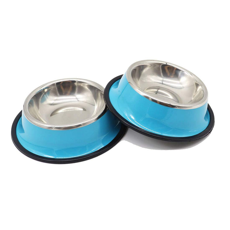 KuTi Kai Cat Bowls, Food Grade Feeding Bowl Cat Stainless Steel Non-slip Cats Bowl Pet Bowl Set 2Pcs/Set (Blue) Blue - PawsPlanet Australia