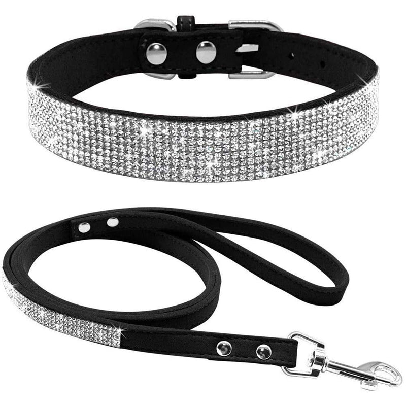 ETOPARS Rhinestone Dog Collar Leashes, Crystal Diamond Cat Dog Collar Leash Set, Cute Dazzling Dog Rhinestone Collar, Dog Collar Harness for Small & Medium Dogs S Black - PawsPlanet Australia