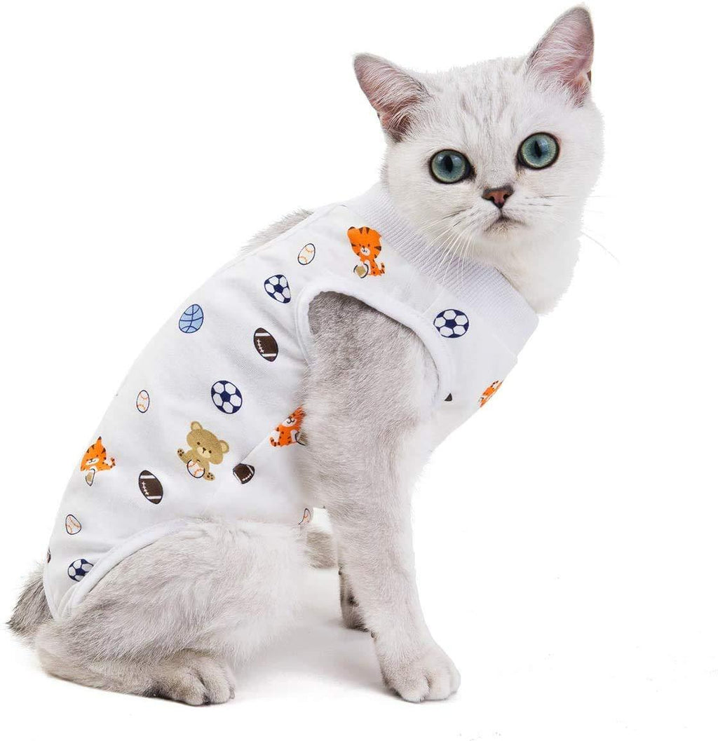 Afocuz Cat Professional Surgical Recovery Suit for Abdominal Wounds or Skin Diseases, E-Collar Alternative for Cats and Dogs, After Surgery Wear, Kittens Physiological Clothes (Small, Ball) Small - PawsPlanet Australia