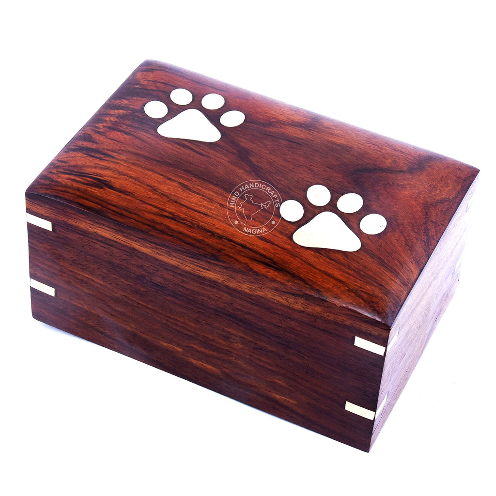 Hind Handicrafts Brass Paw Inlaid Rosewood Pet Urn for Dogs Cats Memorial Keepsake Urns for Ashes, Photo Wooden Box Cremation Urn (X-Small: 5" x 3" x 2" - 10lbs or 4.5kg, Two Paw) X-Small: 5" x 3" x 2" - 10lbs or 4.5kg - PawsPlanet Australia