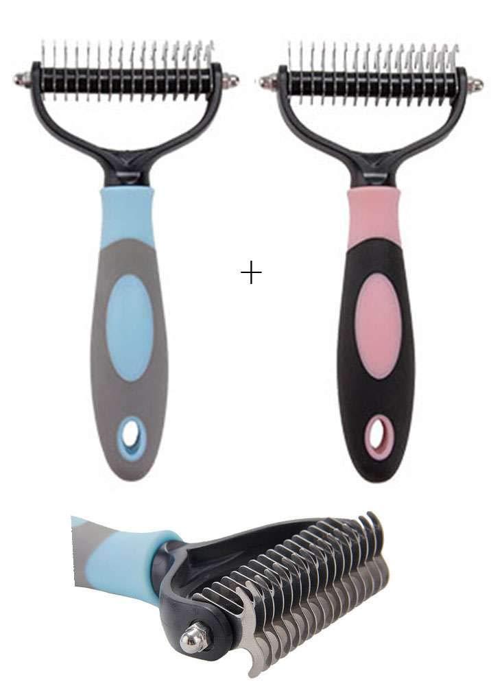 HeyFun 2 Pack Pet Grooming Comb Dematting Comb Dog Brush Rake Grooming Deshedding Tools for Dogs Cats Hair Remover - PawsPlanet Australia