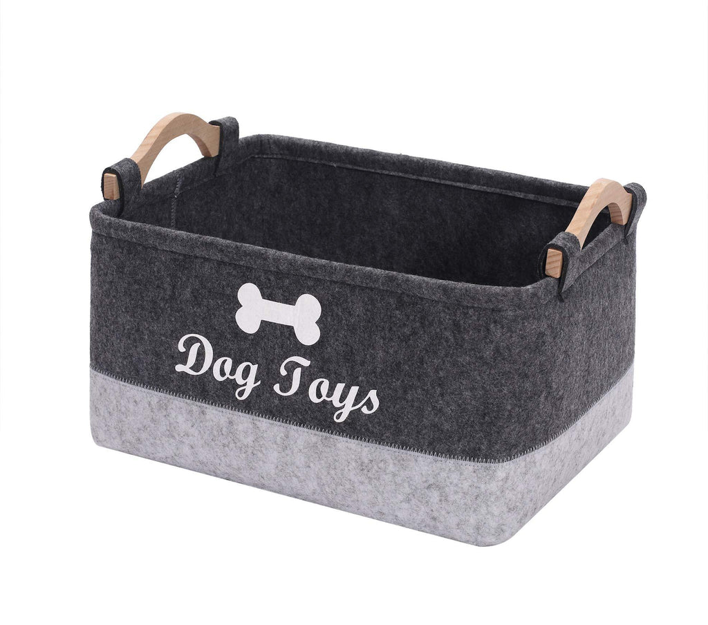 Geyecete Dog Toys Storage Bins Pet Toy and Accessory Storage Bin, Organizer Storage Basket for Pet Toys, Blankets and Food - with Wooden Handle-Gray/Light Gray Gray/Light Gray - PawsPlanet Australia
