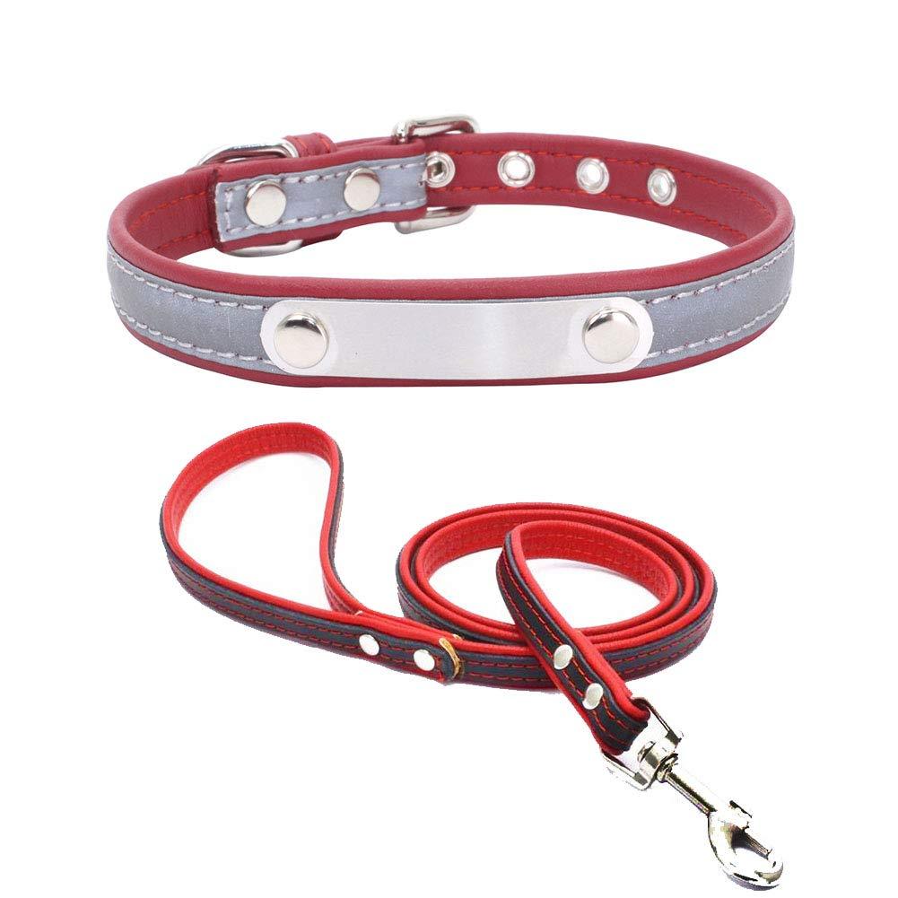 ETOPARS Lettering Pet Dog Collar Leashes Set, Reflective Dog Collar, Cat Dog Collar Leash Set, Double-layer Soft Leather Pet Leash, Pet Collar Leash for Small and Medium Dogs L Red - PawsPlanet Australia