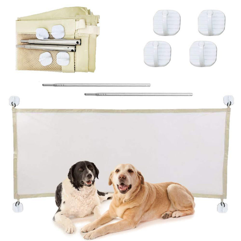 Elinala Magic Gate for Dogs, Dog Gate, 110 x 72CM Foldable and Easy to Install Pet Isolation and Protection Net for Halls, Rooms and Stairs (Beige) Beige - PawsPlanet Australia