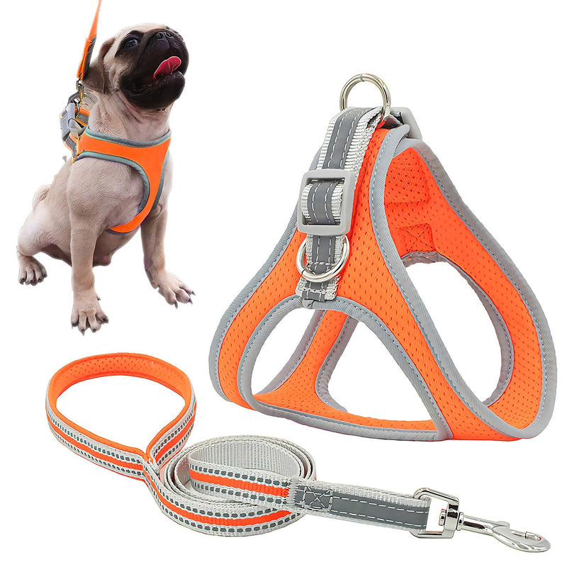 risdoada Air Mesh Adjustable Pet Harness with Leash, Reflective Puppy Vest, Soft Dog Chest Strap for Small Medium Large Dogs and Cats, Orange M M Chest 17.7-19.7 inches - PawsPlanet Australia