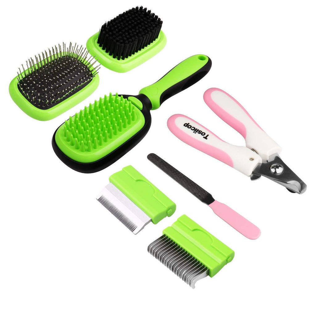Dog Slicker Brush 5 in 1 Pet Grooming Comb Kit (Massage Brush, Pin Brush, Bristle Brush, Shedding Comb, Dematting Comb) for Dog Cat Hair Care with Pet Nail Clippers and Nail File - PawsPlanet Australia