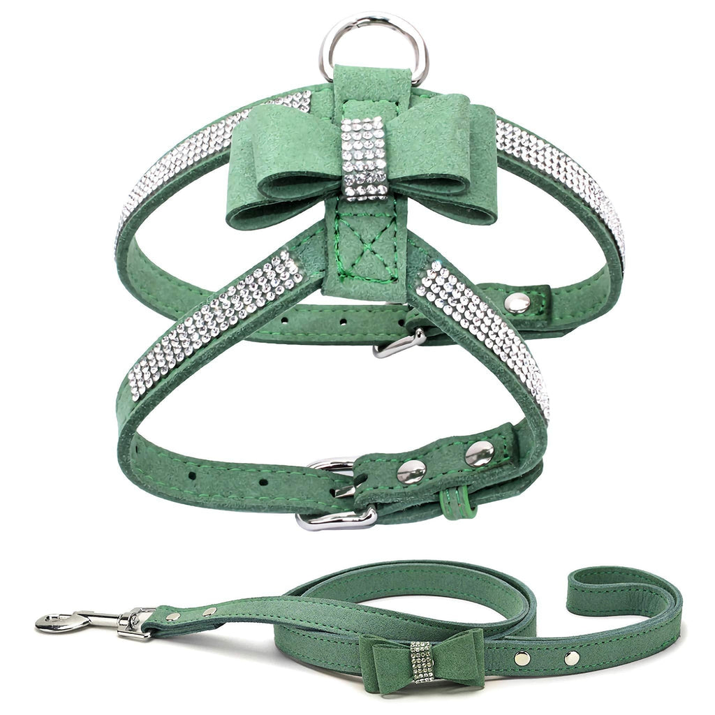 risdoada Rhinestone Cat Harness with Leash, Soft Suede Microfiber Kitten Vest with Sparkly Bow Tie, Sparkling Diamond Pet Harness for Cats and dogs, Green M M : Chest 11.4-16.1" , Neck 9.1-11.4" - PawsPlanet Australia