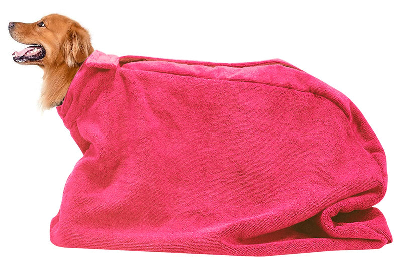 Morezi Dog Bathrobe Towel, Dry Fast Dog Bag, Microfibre Fast Drying Super Absorbent Pet Dog Cat Bath Robe Towel - Red - Medium Plus Medium Plus (96x72cm) - PawsPlanet Australia