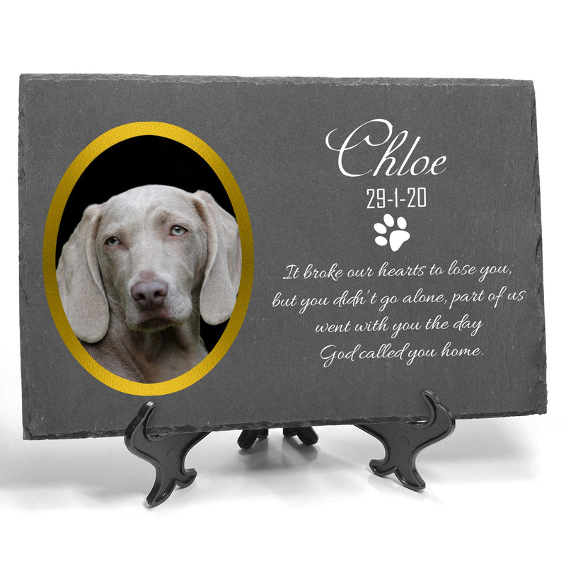 TULLUN Personalised Memorial Plaque + Stand For Pet Cat Dog Slate Stone Frame Paw Grave Marker - Size | 7.8" x 11.8" or 200 x 300 mm | - Name and Oval Photo - PawsPlanet Australia