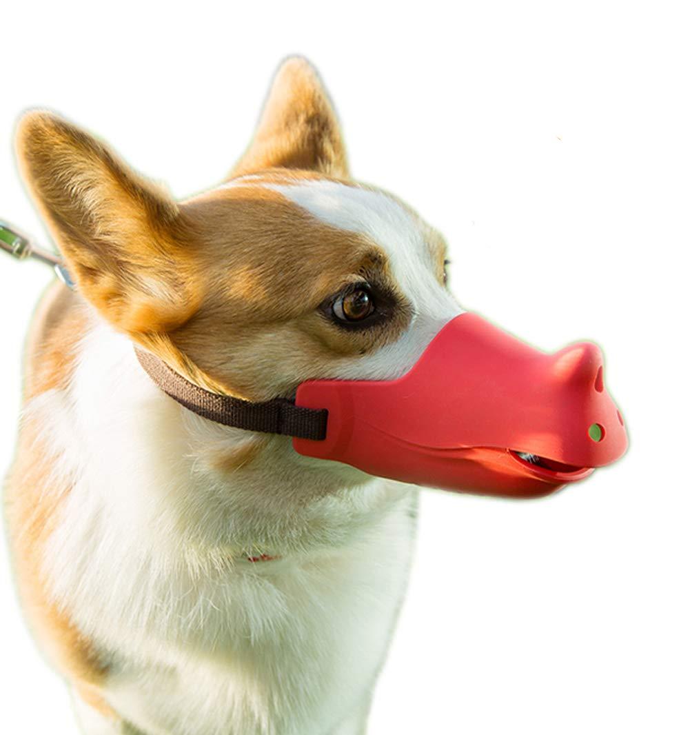 Rantow Soft Silicone Rhinoceros Dog Muzzle - Anti Biting Barking Screaming Prevent Accidental Eating - Long Snout Adjustable Puppy Mouth Cover Breathable Small Dog Mask (S(Snout 130mm/5.1"), Red) S(Snout 130mm/5.1") - PawsPlanet Australia