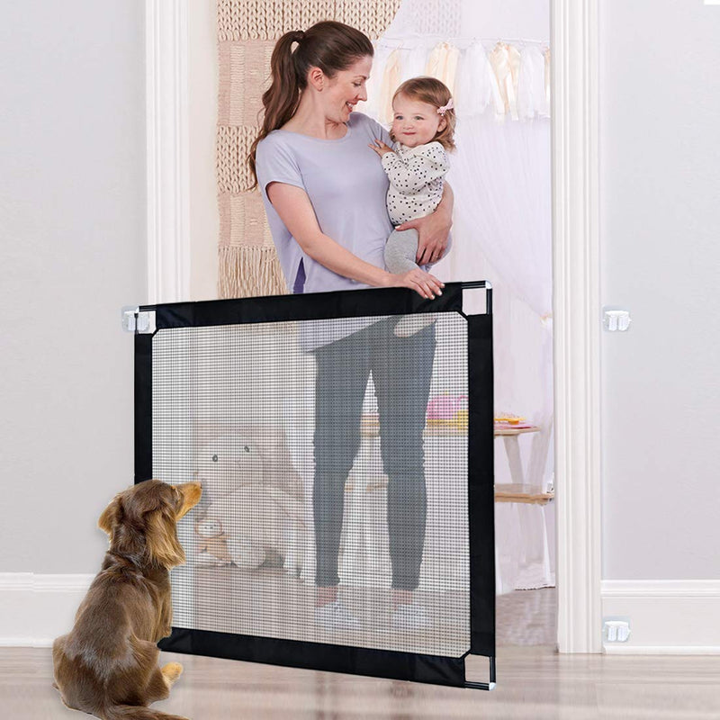 U-picks Dog Gate, All Metal Poles Frame Magic Gate for Dogs, Lockable Baby Safety Gate, Portable Dog Barrier Isolation Net for Stairway Doorway Indoor and Outdoor, 100 x 80cm Full kit - PawsPlanet Australia
