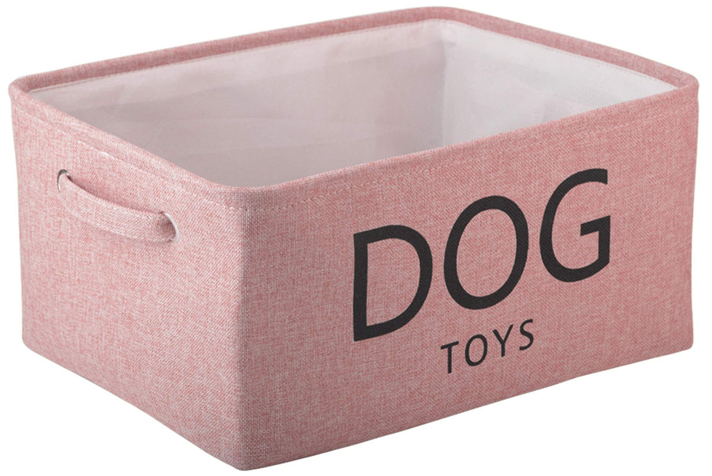 Brabtod Canvas Pet Toy and Accessory Storage Bin with Handles, Organizer Storage Basket for Pet Toys, Blankets, Leashes and Embroidered DOG TOYS-Pink-dog Pink-dog - PawsPlanet Australia
