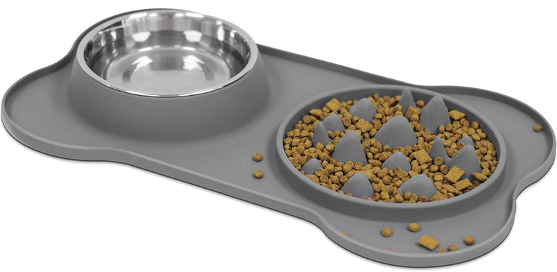 LumoLeaf Dog Slow Feeder Mat with Stainless Steel Bowl, 17 oz, All in One BPA Free No Spill Pet Slow Feeder Mat (Grey) Grey - PawsPlanet Australia