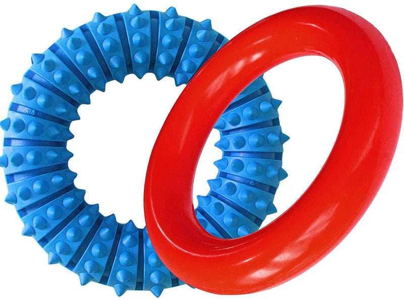 Odibess 2 Pack Dog Chewing Ring Toys, Molar Toy Soft Durable Rubber Ring, Deep Cleaning Ring for Teeth, Chewing Biting Chasing Training Pet Ring Toys for Medium and Breed Dog Puppy (blue&red) blue&red - PawsPlanet Australia